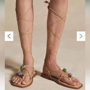 SCHUTZ Tan Gladiator Sandals with Multicolor Gem Accents